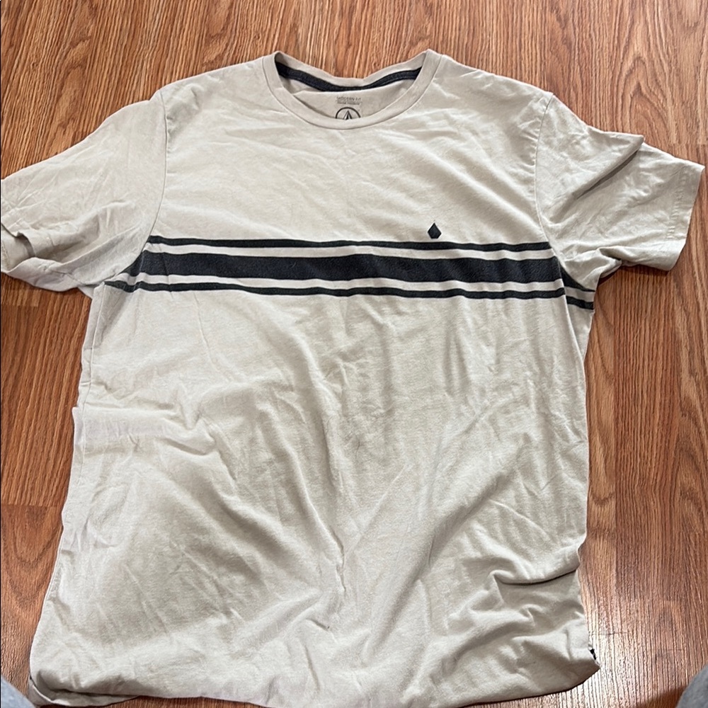 Volcom Cream and Black Short Sleeve Tee
